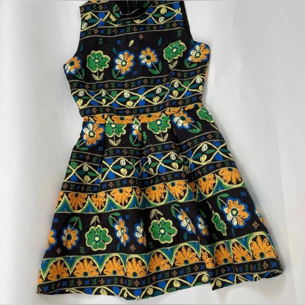 Black Multicolor Floral Print Sleeveless Mini Dress